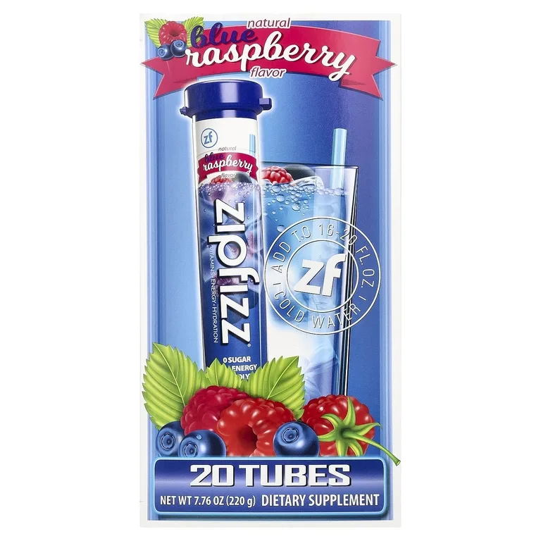 Zipfizz, смесь для энергетического напитка, голубая малина, 20 тюбиков по 11 г (0,39 унции)